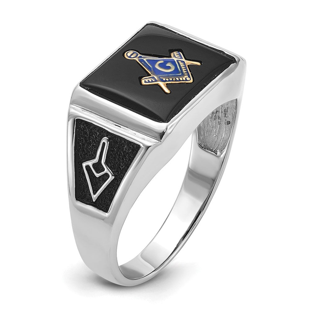 Buy Exclusive 10K White Gold Men's Masonic Ring with Onyx Accents, Stylish Design