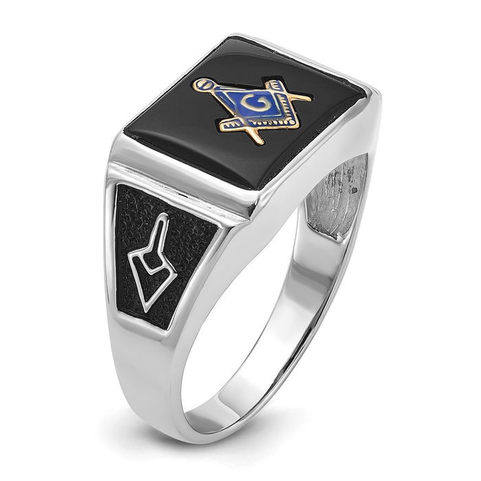 Buy Exclusive 10K White Gold Men's Masonic Ring with Onyx Accents, Stylish Design-6