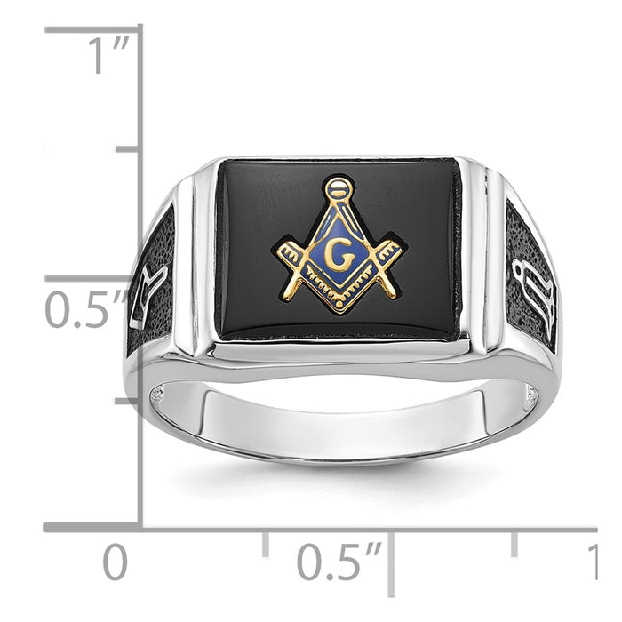 Buy Exclusive 10K White Gold Men's Masonic Ring with Onyx Accents, Stylish Design-8