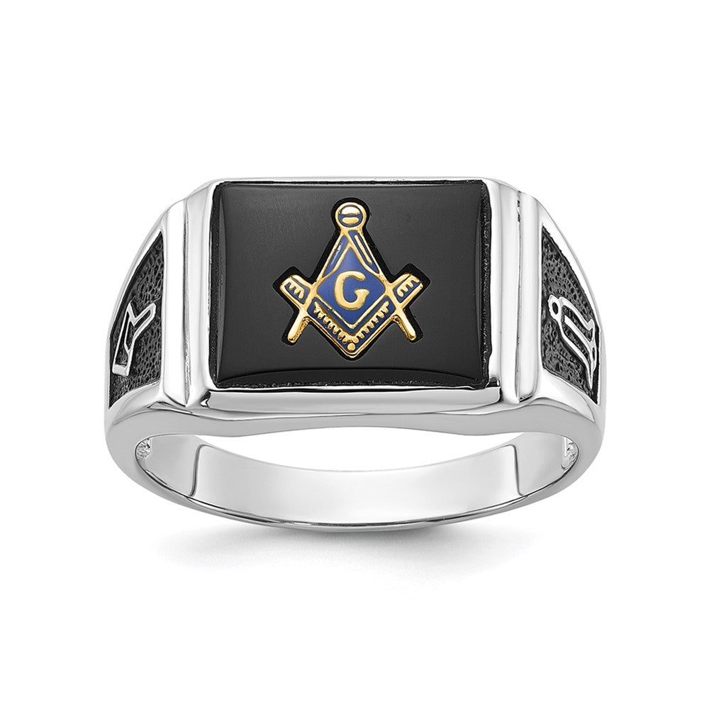 Buy Exclusive 10K White Gold Men's Masonic Ring with Onyx Accents, Stylish Design