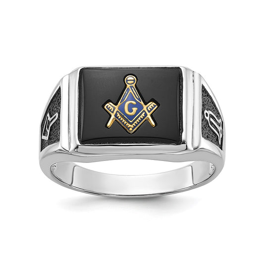 Buy Exclusive 10K White Gold Men's Masonic Ring with Onyx Accents, Stylish Design