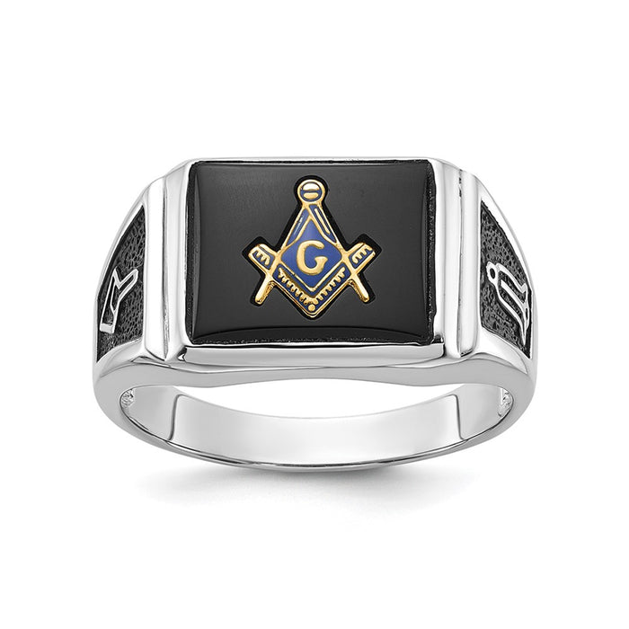 Buy Exclusive 10K White Gold Men's Masonic Ring with Onyx Accents, Stylish Design-1
