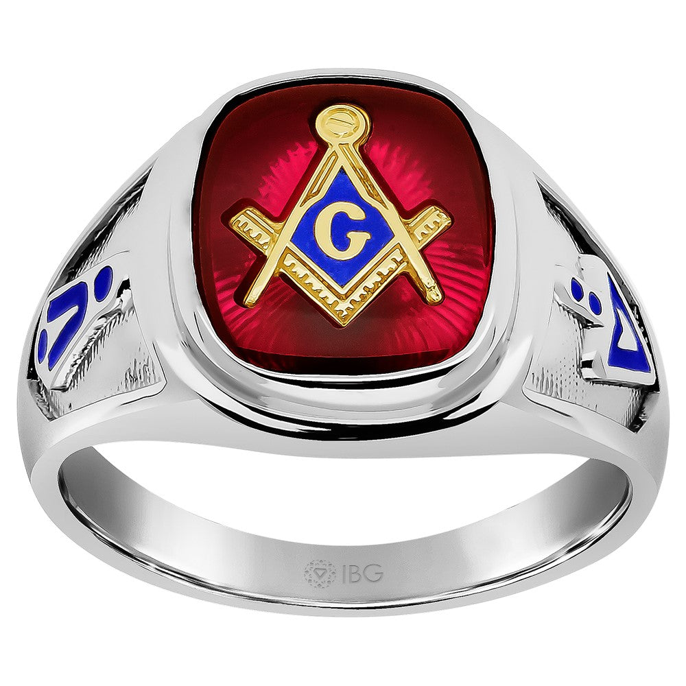 High-Quality Sterling Silver Masonic Ring with Red Spinel Gemstone - Stylish Value