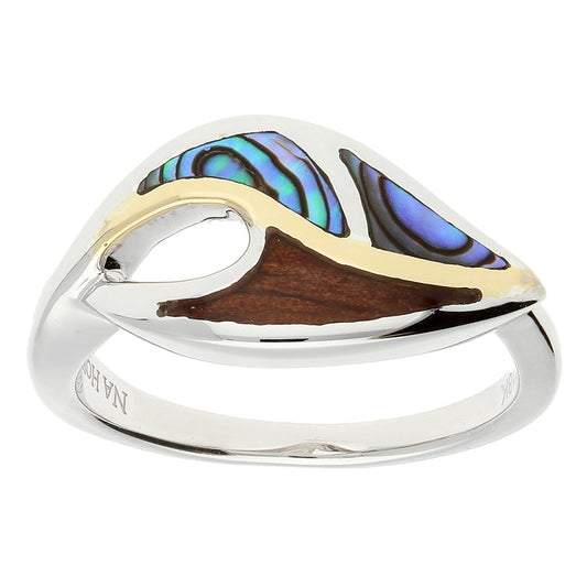 Buy Stylish Sterling Silver & 18K Gold Double Inlay Maile Leaf Ring - Luxury Design