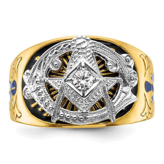 Buy Stylish 10K Two-Tone Masonic Ring with Diamond & Enamel - Exclusive Design