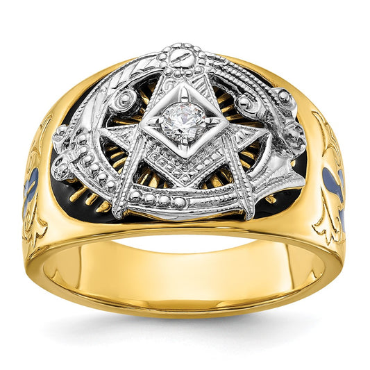 Buy Stylish 10K Two-Tone Masonic Ring with Diamond & Enamel - Exclusive Design