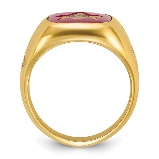 Buy Exclusive 14K Men's Polished Masonic Ring with Lab-Created Ruby - Stylish Design