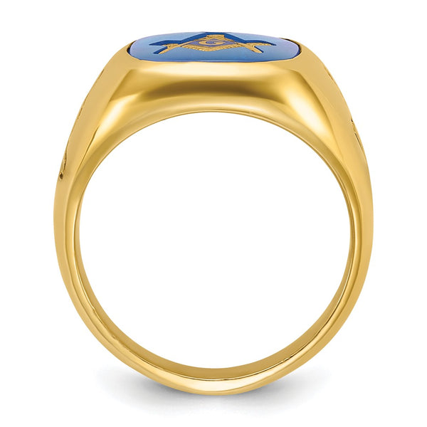 14K Gold Men's Masonic Ring with Lab-Created Blue Sapphire, 8mm