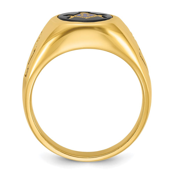 10K Men's Masonic Ring with Oval Blue Onyx - Grooved