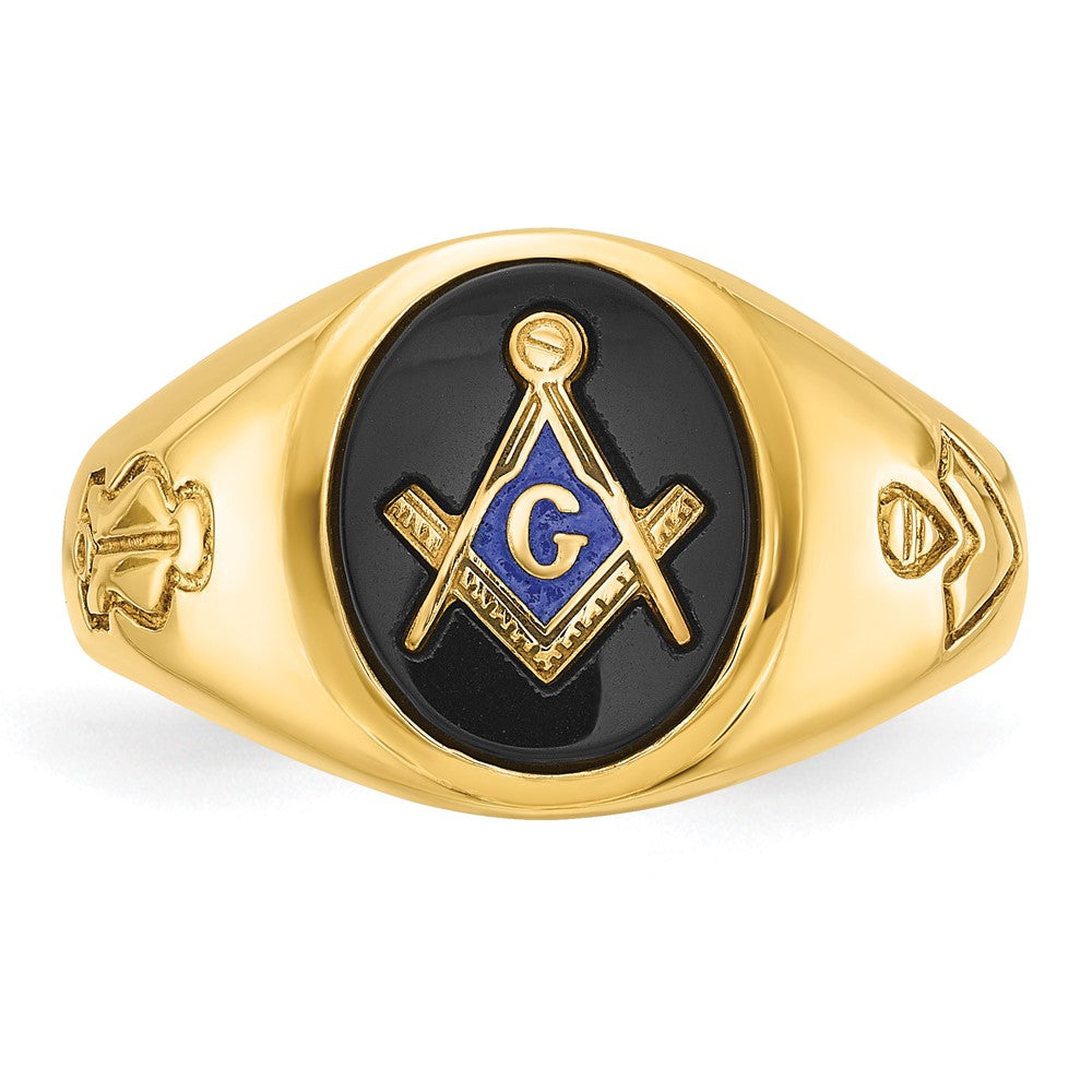 Buy Designer 14K Men's Polished Grooved Masonic Ring - 11mm, Blue Onyx, Affordable!