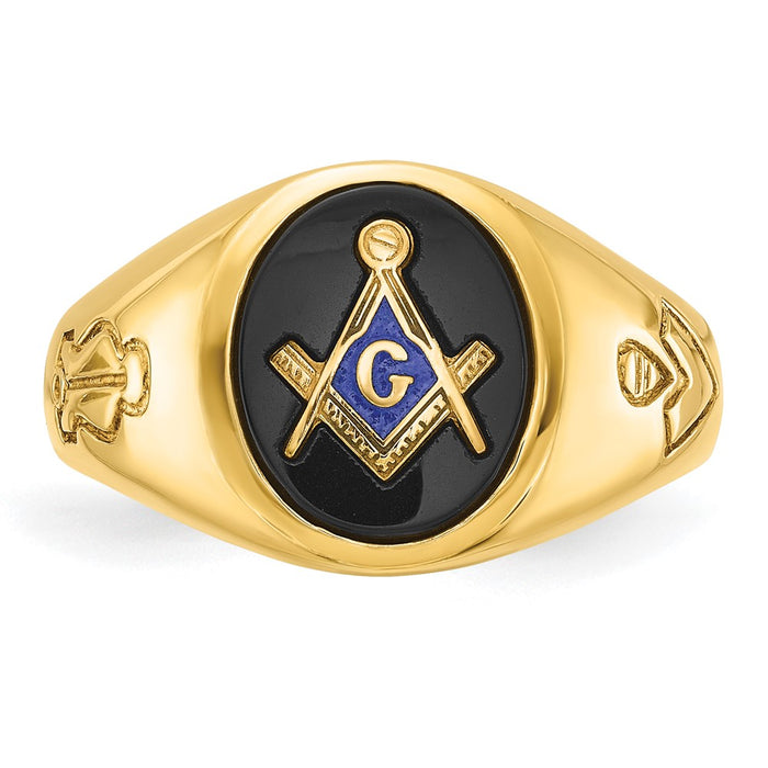 Buy Designer 14K Men's Polished Grooved Masonic Ring - 11mm, Blue Onyx, Affordable!-4
