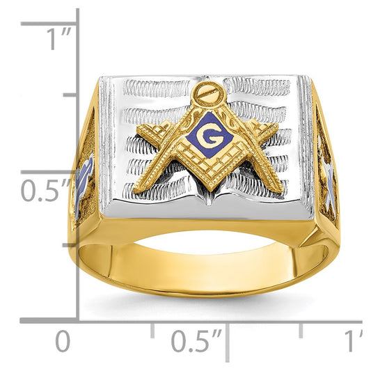 Shop Exclusive 14K Gold Two-Tone Masonic Ring - Stylish Blue Enamel, 8.5g