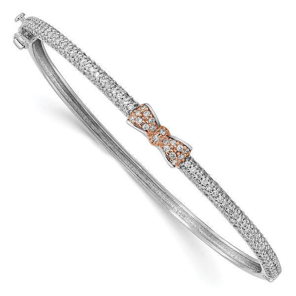 Rose Gold-Tone Sterling Silver CZ Bow Hinged Bangle