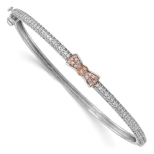 Shop Exclusive Rose Gold-Tone Sterling Silver CZ Bow Hinged Bangle - Affordable Elegance