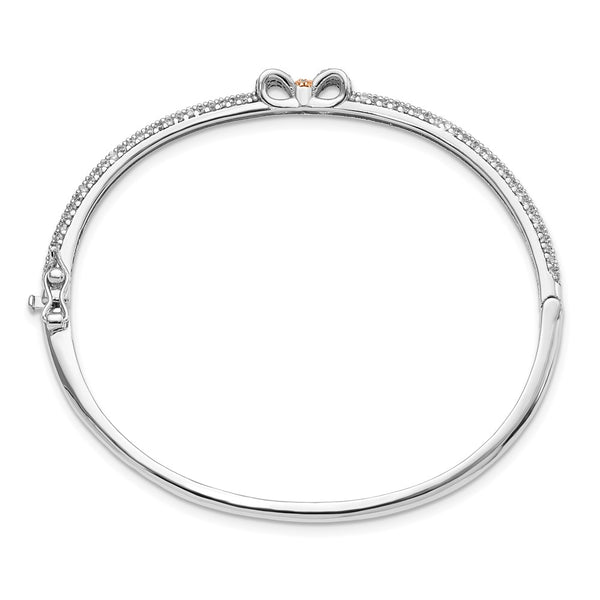 Rose Gold-Tone Sterling Silver CZ Bow Hinged Bangle
