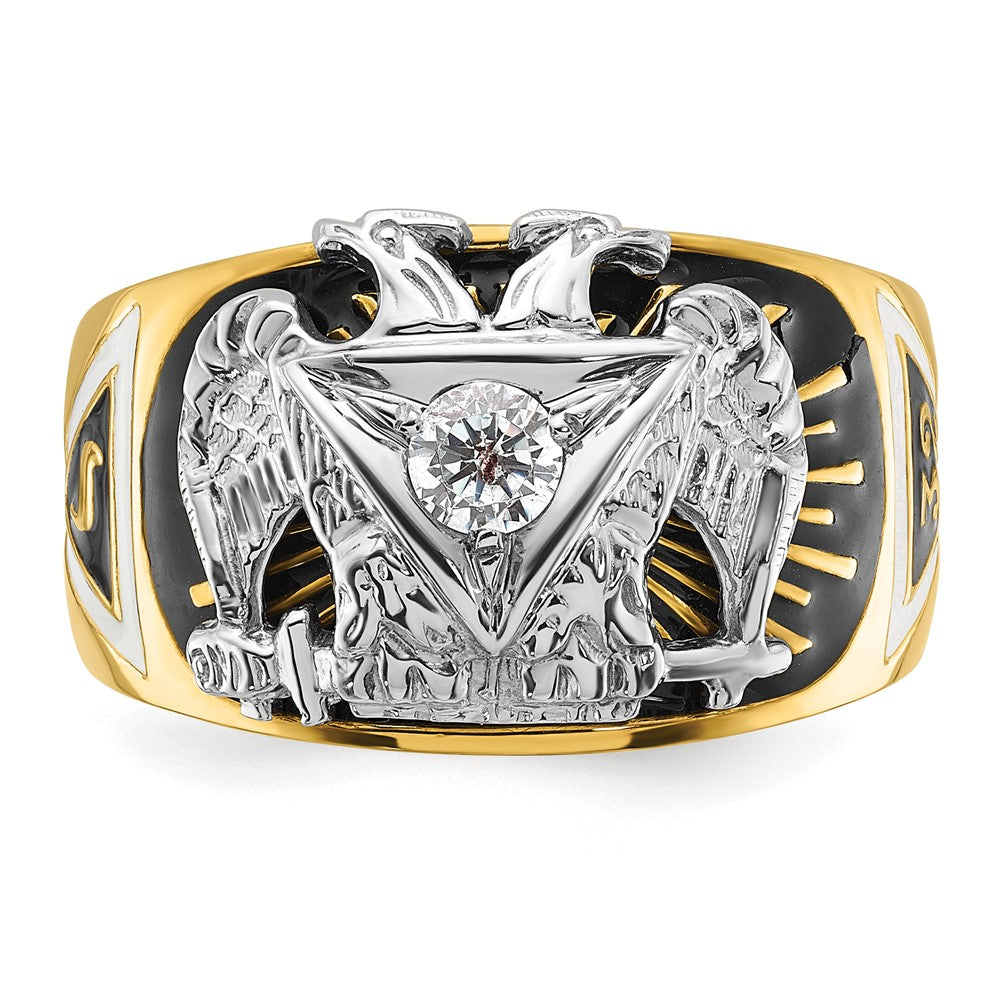 Shop Exclusive 14K Gold Masonic Ring: Polished, Textured, 32nd Degree, Stylish Design