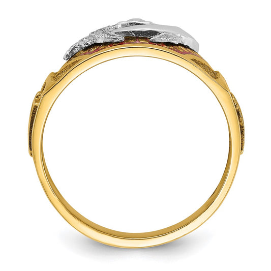 Shop Exclusive 10K Two-Tone Men's Masonic Ring - Stylish Polished Design with Enamel Accents
