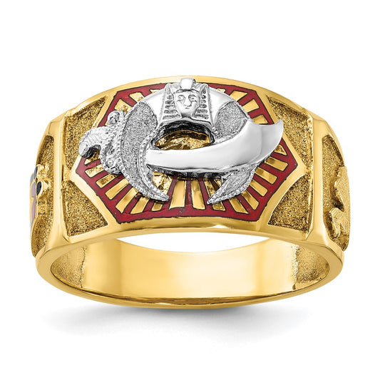 Shop Exclusive 10K Two-Tone Men's Masonic Ring - Stylish Polished Design with Enamel Accents