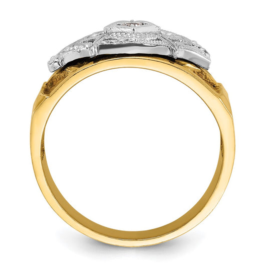 Exclusive 14K Gold Two-Tone Men's Masonic Ring - Stylish Design with Diamonds