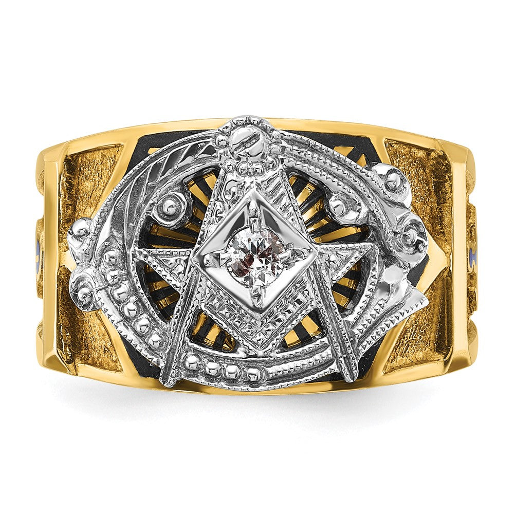 Exclusive 14K Gold Two-Tone Men's Masonic Ring - Stylish Design with Diamonds