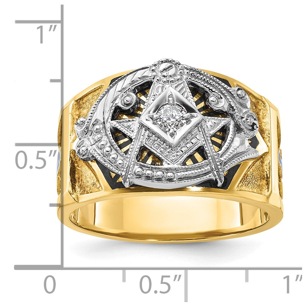 Exclusive 14K Gold Two-Tone Men's Masonic Ring - Stylish Design with Diamonds