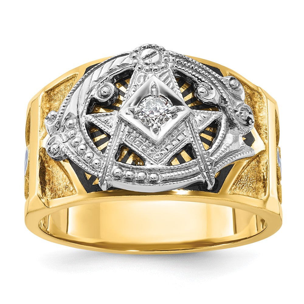 Exclusive 14K Gold Two-Tone Men's Masonic Ring - Stylish Design with Diamonds