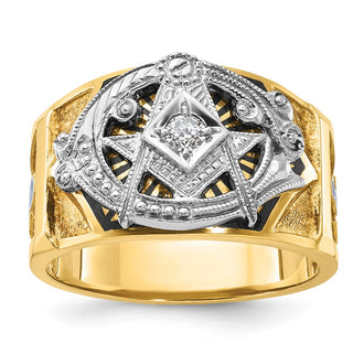 Exclusive 14K Gold Two-Tone Men's Masonic Ring - Stylish Design with Diamonds