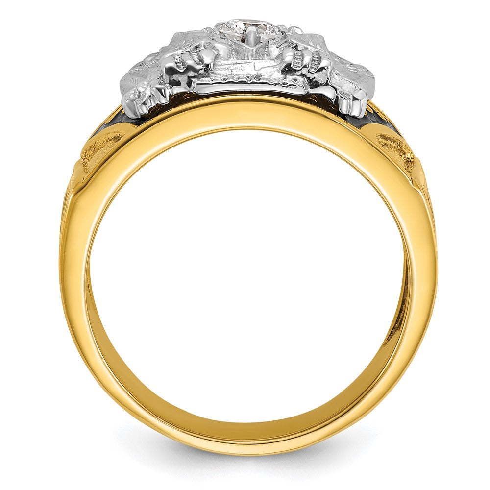 Exclusive 14K Two-Tone Men's Ring with Diamond, Stylish Masonic Design