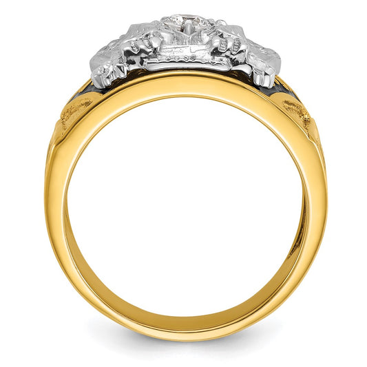 Exclusive 14K Two-Tone Men's Ring with Diamond, Stylish Masonic Design