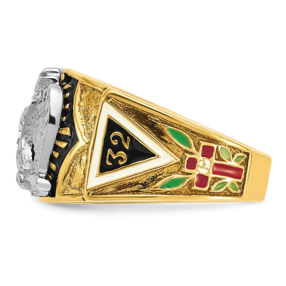Exclusive 14K Two-Tone Men's Ring with Diamond, Stylish Masonic Design