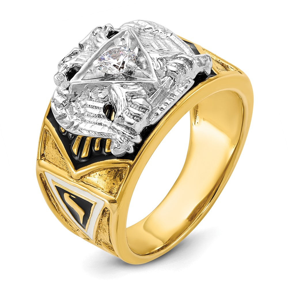 Exclusive 14K Two-Tone Men's Ring with Diamond, Stylish Masonic Design