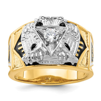 Exclusive 14K Two-Tone Men's Ring with Diamond, Stylish Masonic Design
