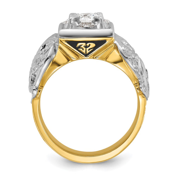 14K Two-Tone Men's Diamond Masonic Ring, 1.5" Size