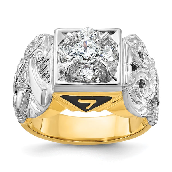 14K Two-Tone Men's Diamond Masonic Ring, 1.5" Size