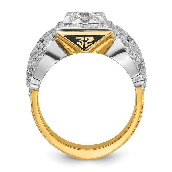 14K Two-Tone Masonic Ring with Diamond, 32nd Degree