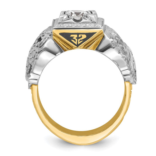 Exclusive 14K Two-Tone Men's Masonic Ring with Diamond Accents - Stylish Design