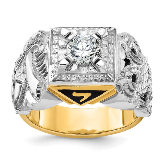 Exclusive 14K Two-Tone Men's Masonic Ring with Diamond Accents - Stylish Design