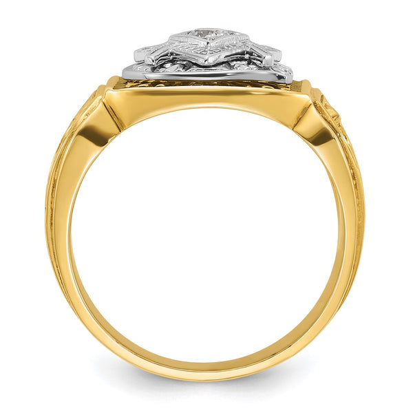 14K Gold Masonic Ring - Diamond Enamel, 9.5g