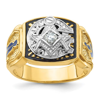 High-Quality 14K Gold Masonic Ring - Stylish Diamond & Enamel, 9.5g