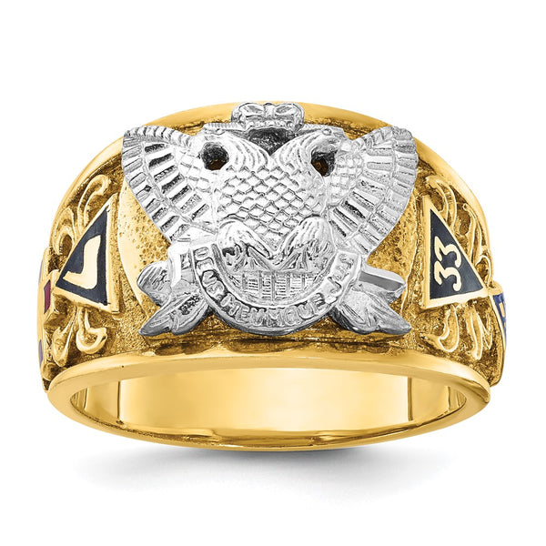 14K Two-Tone Masonic Ring - 33rd Degree, Polished Textured