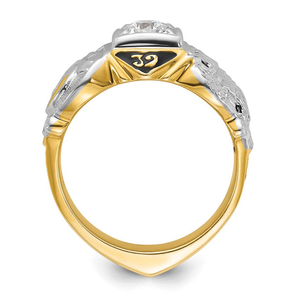 14K Two-Tone Men's Masonic Ring - Diamond Accents Enamel