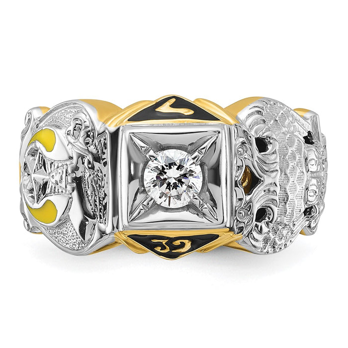 Exclusive 14K Two-Tone Men's Masonic Ring | Stylish Diamond Accents & Enamel-6