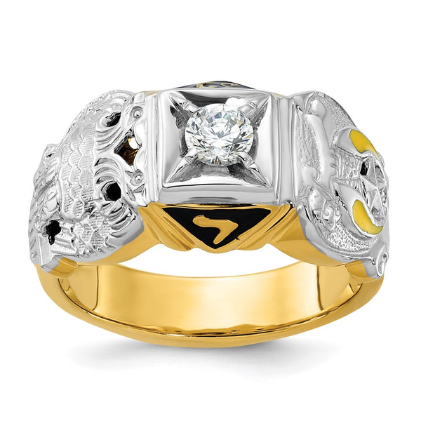 14K Two-Tone Men's Masonic Ring - Diamond Accents Enamel