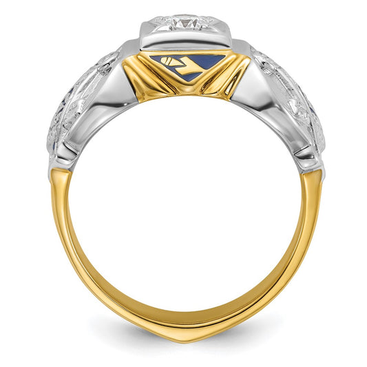 Shop Exclusive 14K Two-Tone Masonic Ring with Blue Enamel & Diamonds