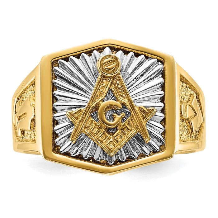 Order the Exclusive 10k Two-Tone Men's Masonic Ring | Stylish Sun Ray Design-4