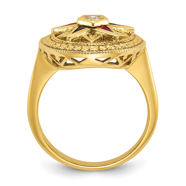 14K Gold Women's Masonic Ring - Eastern Star CZ Diamond Accents