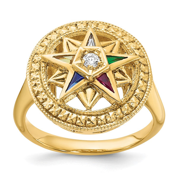 14K Gold Women's Masonic Ring - Eastern Star CZ Diamond Accents