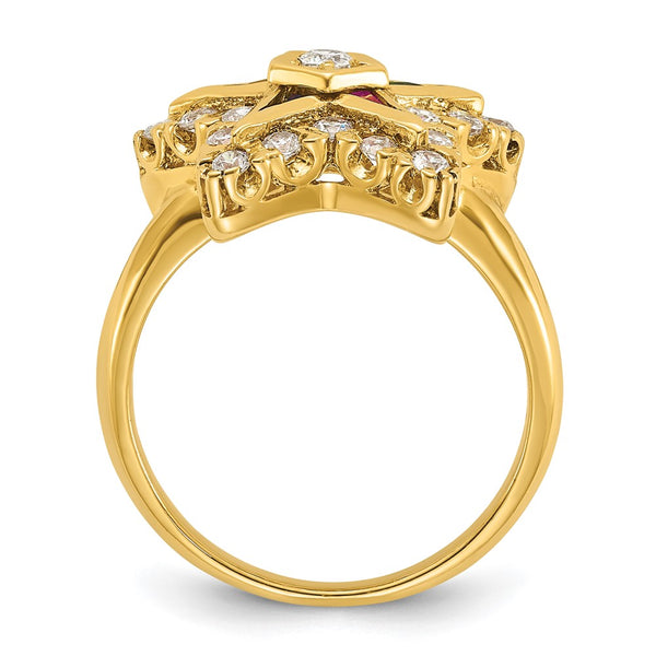 10k Women's Polished Masonic Ring with Multi-Color CZ & Diamonds