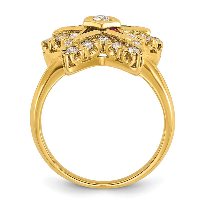 Exclusive 10k Women's Polished Masonic Ring with Multi-Color CZ & Diamonds-2