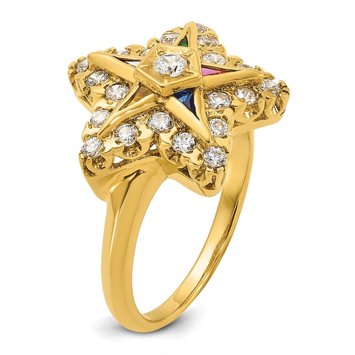 Exclusive 10k Women's Polished Masonic Ring with Multi-Color CZ & Diamonds-6